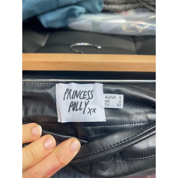 Princess‎ Polly Black Faux Leather Flare Pants Size 0 High Waisted Grunge Goth - Picture 8 of 9